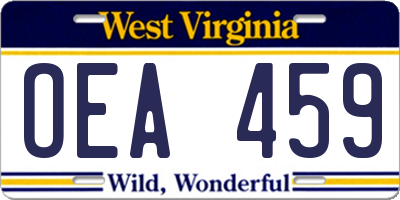 WV license plate OEA459