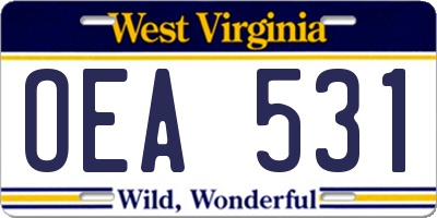 WV license plate OEA531
