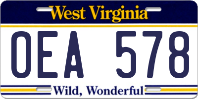 WV license plate OEA578
