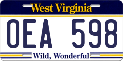 WV license plate OEA598