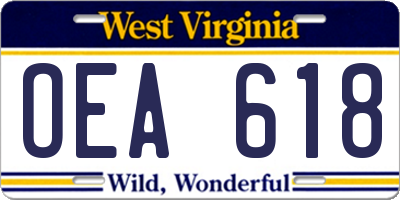 WV license plate OEA618