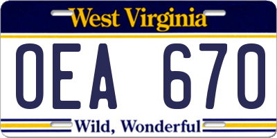 WV license plate OEA670