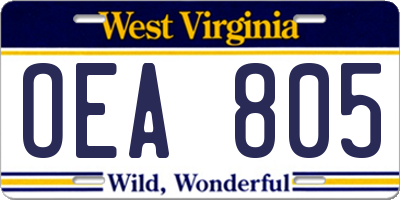 WV license plate OEA805