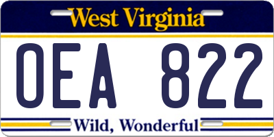 WV license plate OEA822