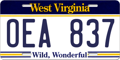 WV license plate OEA837