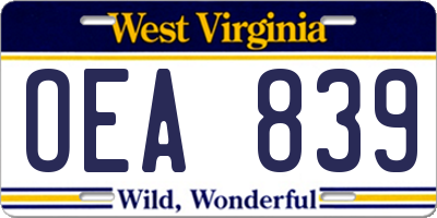 WV license plate OEA839