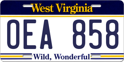 WV license plate OEA858