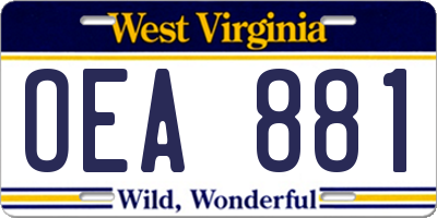 WV license plate OEA881