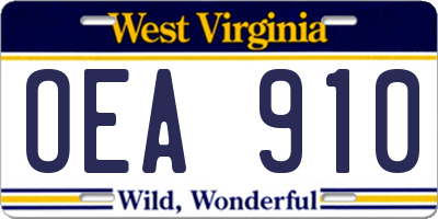 WV license plate OEA910
