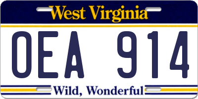 WV license plate OEA914