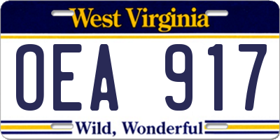 WV license plate OEA917