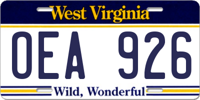 WV license plate OEA926