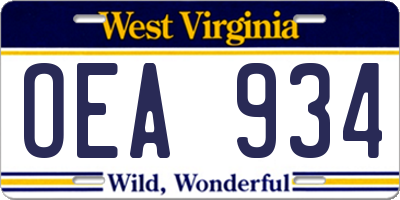 WV license plate OEA934