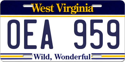 WV license plate OEA959