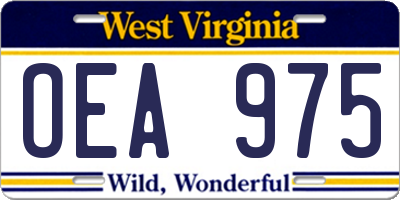 WV license plate OEA975