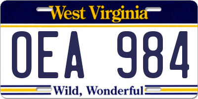 WV license plate OEA984