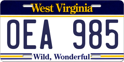WV license plate OEA985