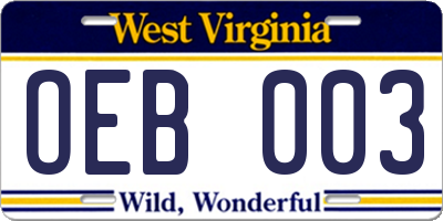 WV license plate OEB003