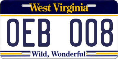 WV license plate OEB008