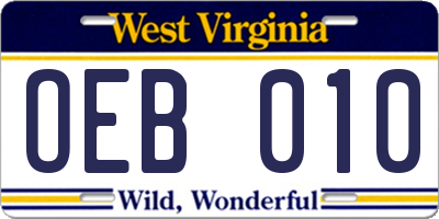 WV license plate OEB010