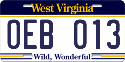 WV license plate OEB013