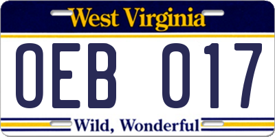 WV license plate OEB017