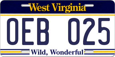 WV license plate OEB025