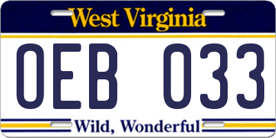 WV license plate OEB033