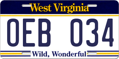 WV license plate OEB034