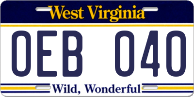 WV license plate OEB040