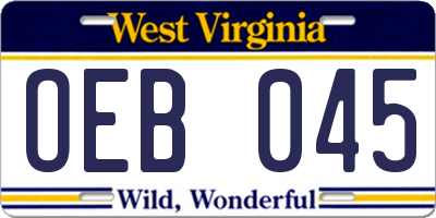 WV license plate OEB045