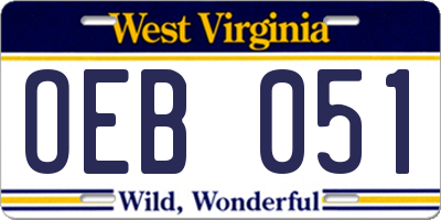 WV license plate OEB051