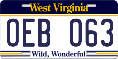 WV license plate OEB063