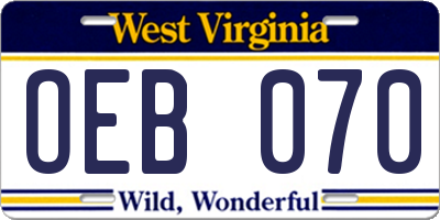 WV license plate OEB070