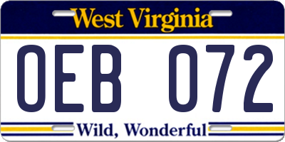 WV license plate OEB072