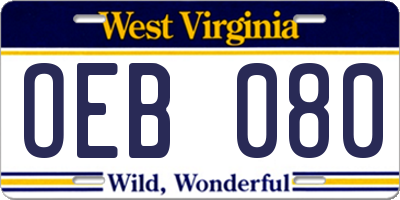 WV license plate OEB080