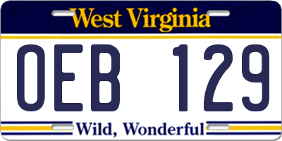 WV license plate OEB129