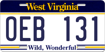 WV license plate OEB131
