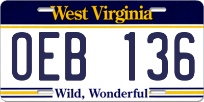 WV license plate OEB136