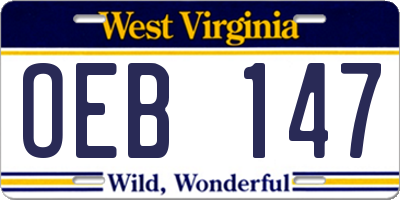WV license plate OEB147
