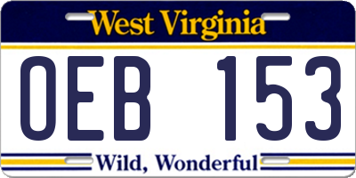 WV license plate OEB153
