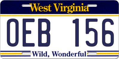WV license plate OEB156