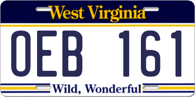 WV license plate OEB161