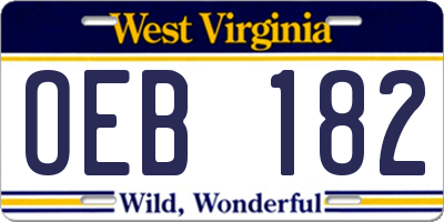 WV license plate OEB182