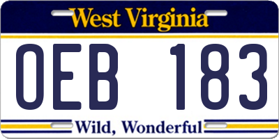 WV license plate OEB183