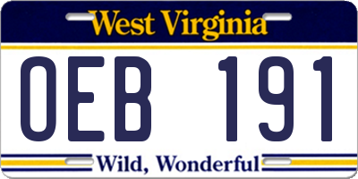 WV license plate OEB191