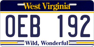 WV license plate OEB192