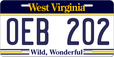 WV license plate OEB202