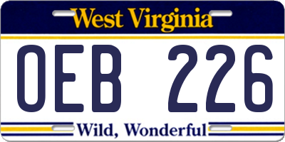 WV license plate OEB226