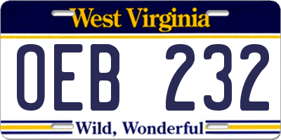 WV license plate OEB232
